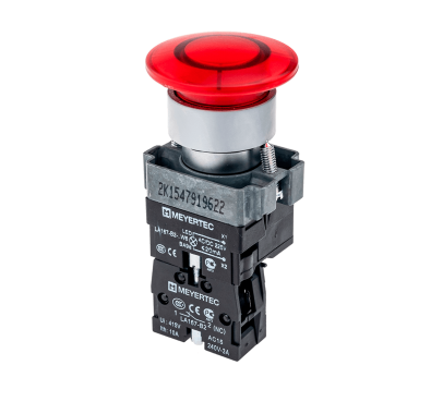 Кнопка грибовидная с LED подсветкой без фиксации, 220V AC/DC, 1NC, красный, 40 мм, мет. MTB2-BW4634 | 59643 ОВЕН
