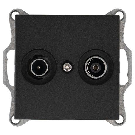 Розетка телевизионная проходная TV + FM 2-м Ф9.5мм механизм антрацит Jasmart G6205B