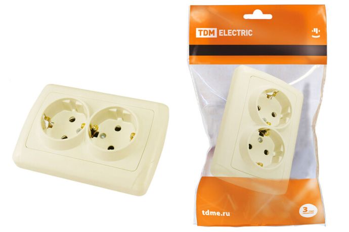 Розетка двойная 2П+3 16А 250В сл. кость "Онега" | SQ1805-0047 TDM