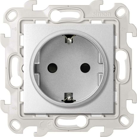 Розетка с заземлением и шторками Schuko 2Р+Е 16A 250В системой Push and Go цвета алюминий S24 Harmonie | 2420432-033 Simon