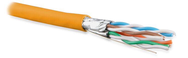 Кабель витая пара U/FTP кат.6A (10GBE) 4 пары 23 AWG ОЖ solid кажд. в экране без общего экрана нг(А)-HF -20град.C-+60град.C UFTP4-C6A-S23-IN-LSZH-OR-500 оранж. (уп.500м) Hyperline 445108