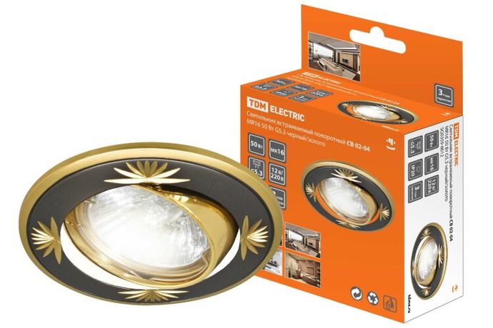 Светильник точечный встраиваемый под лампу поворотный СВ 02-04 MR16 50Вт G5.3 чёрный/золото | SQ0359-0012 TDM
