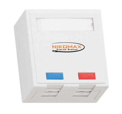 Настенная розетка, 2 порта, Кат.6, RJ45/8P8C, для FT-TOOL, неэкраннированный, со шторками, белая - NMC-WO2UE2-FT-ST-WT NIKOMAX ЭКО14331