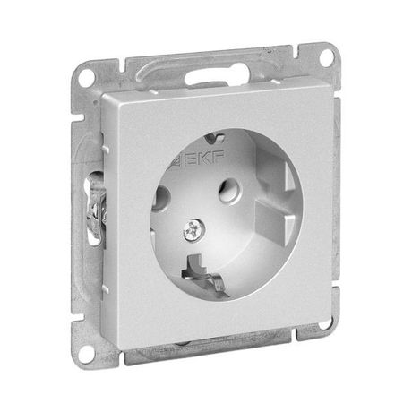 Механизм розетки, 16А, с заземлением, без шторок, алюминий Эпика EKF | UP1-SOA-110