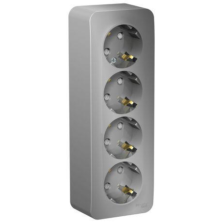 Розетка BLANCA наружная 4-я с заземлением со шторками изоляционной пластиной 16А 250В алюминий - BLNRA011413 APC