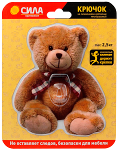 Крючок SHT12-S1C-12 на силиконовом креплении Мишка Teddy 12х14.5 см нагрузка до 2,5 кг | Б0002519 СИЛА