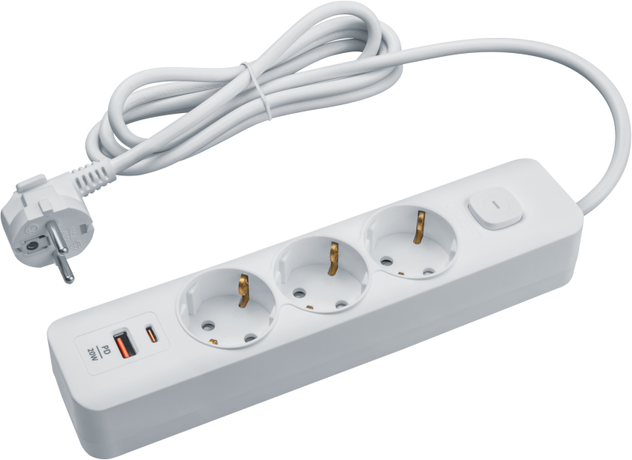 Удлинитель 3х1.5м с заземл. 16А IP20 95 687 NPE-USB06-03-150-ESC-3X1-PD20W USB-C + USB-A выкл. бел. NAVIGATOR 95687 NAVIGATOR арт. 95687
