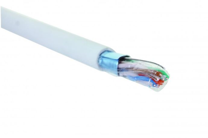 Кабель категории 5e, F/UTP, 4 пары, 24 AWG, нг(A)-HF, внутренней прокладки, белый, коробка 305 м | 19C-F5-12WT-B305 Eurolan