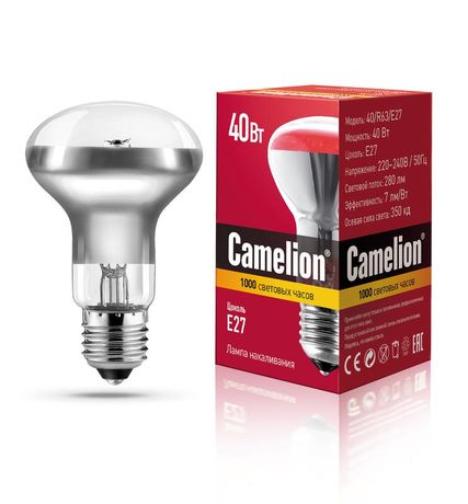 Лампа накаливания зеркальная 40/R63/FR/матовая E27 MIC Camelion 12659