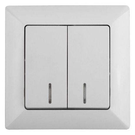 Выключатель двойной с подсветкой, 10А-250В, СУ, Solo, белый,4-105-01 - Б0043291 ЭРА