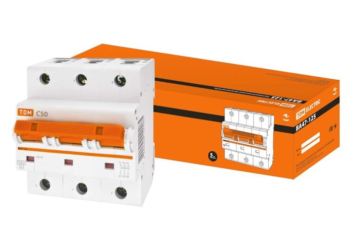 Выключатель автоматический трехполюсный ВА47-125 50А C 15кА | SQ0208-0080 TDM