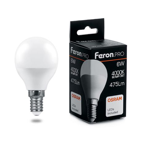 Лампа светодиодная .PRO LB-1406 Шарик E14 6W 4000K OSRAM LED | 38066 Feron