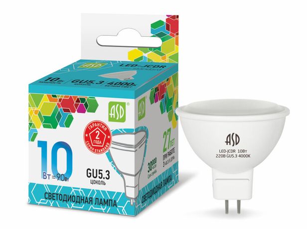 Лампа светодиодная LED-JCDR-standard 10Вт 4000К нейтр. бел. GU5.3 900лм 230В ASD 4690612015828