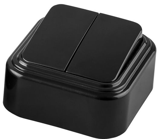 Выключатель двухклавишный наружный, 250В, 6А, IP20, черный, Stekker - 32745 FERON PSW06-22-20