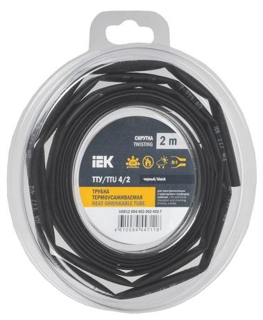 Трубка термоусадочная ТТУ нг-LS 4/2 черная (2м/упак) IEK | UDR12-004-002-002-K02-T