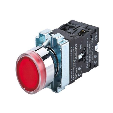 Кнопка управления NP2-BW3465 плоская, красная, 1НО+1НЗ, AC/DC230В (LED), IP40 (R) | 574366 CHINT