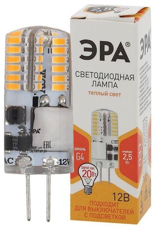 Лампа светодиодная LED 2,5 Вт 200Лм 2700К капсула теплый G4 12В LED-JC-2,5W-12V-SLC-827-G4 Standart - Б0049089 ЭРА