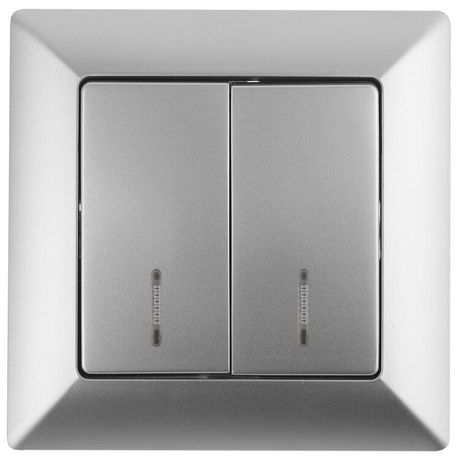 Выключатель двухклавишный скрытого монтажа с подсветкой алюминий 10А 250В Intro Solo 4-105-03 - Б0053595 ЭРА