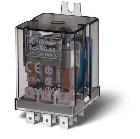 Универсальное электромеханическое реле; монтаж в наконечники Faston 187 (4.8х0.8мм); 3CO 10A; контакты AgNi; катушка 220В DC | 606392200000 Finder 60.63.9.220.0000