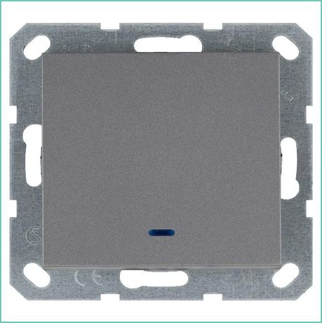 Выключатель одноклавишный со светодиодом 10A 250V~ с накладкой, цвет Алюминий - G3011NS Jasmart