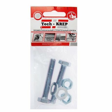 Болт DIN933 с шестигранной головкой оцинк. М10х50 + гайка шайба (2 шт) - пакет ( 0,103 кг) | 112726 Tech-KREP