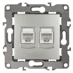 Розетка информационная двойная 12-3108-03 2XRJ45, алюминий (10/100/2500) |Б0014731 | ЭРА