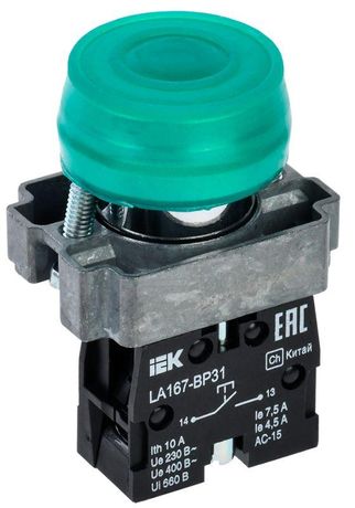 Кнопка LA167-BP31 d=22мм 1з зеленая | BBT20-BP31-1-22-67-K06 IEK