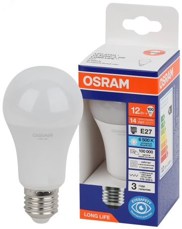 Лампа светодиодная груша LED 12Вт Е27 6500К 1055Лм 170-250В (замена 100Вт) OSRAM - 4099854186127