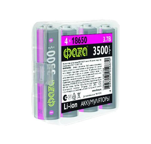 Аккумулятор 18650 3.7В Li-Ion 3500мА.ч без платы защиты PB-4 (уп.4шт) ФАZА 5059870 ФАЗА