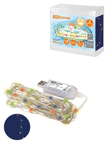 Гирлянда светодиодная "Роса 100-Д" 10 м, 100LED, многоцветн., ПДУ, USB, IP20, | SQ0361-0090 TDM