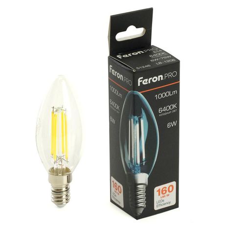Лампа светодиодная LED 6вт Е14 дневной свеча FILAMENT .PRO - 51246 FERON