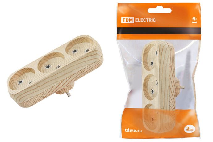 Блок на 3 гнезда 2П б/з плоский 6А 250B "Эко" (сосна) | SQ1806-0075 TDM