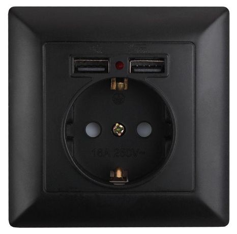 Розетка СП Solo 4-410-05 16А 250В P+E Schuko 2хUSB защ. шторки антрацит Intro Б0043407 ЭРА