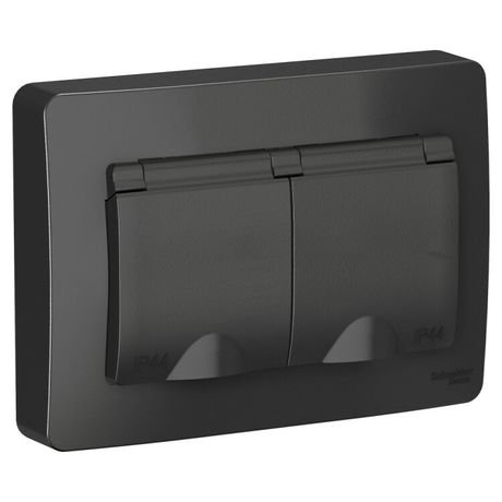 Розетка 2-м СП Blanca 16А IP44 250В с заземл. защ. шторки крышкой антрацит SE BLNRS441126 APC