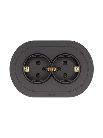 Розетка 2-м СП OSEN с заземл. ПБТ круглая механизм черн. бархат LEZARD 744-4200-127B