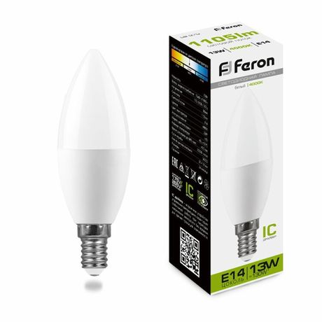 Лампа светодиодная LED 13вт E14 белый матовая свеча - LB-970 FERON 38108