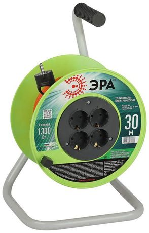 Удлинитель силовой RP-4e-3х0.75-30m на пластиковой катушке c заземлением 4 розетки 30м ПВС 3х0,75мм2 | Б0056097 ЭРА