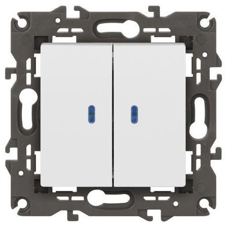 Выключатель двухклавишный, в рамку (скрытого монтажа) с подсветкой белый матовый 10А 250В автоматические (безвинтовые) зажимы ЭРА Elegance 14-1105-01М - Б0065807
