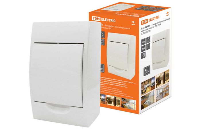 Бокс пластиковый навесной ЩРН-П-4 модуля с белой крышкой, навесной, пластик IP41 | SQ0903-0001 TDM