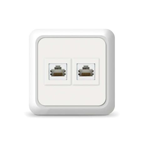 Розетка компьютерная двухместная Олимп,наружная, 1А, RJ45, белая (еврослот) - 1076 Союз