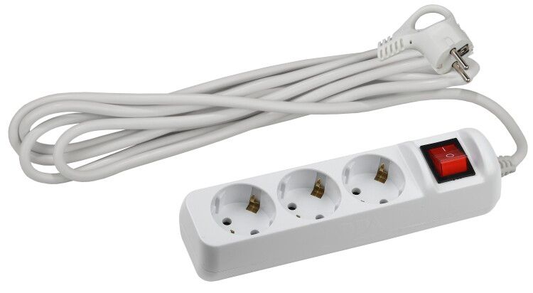 Удлинитель электрический с заземлением выключателем 3 розетки м ПВС 3x0,75мм2 10А UX-3es-3m ЭРА - Б0035751