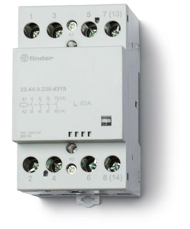 Модульный контактор 40А, 3NO+1NC, катушка 24В AC/DC, Механический индикатор, Контакты AgSnO2 - 224400244710 FINDER