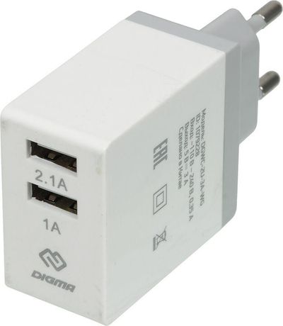 Устройство зарядное сетевое DGWC-2U-3А-WG 2.1А+1А универс. бел. Digma 1079228