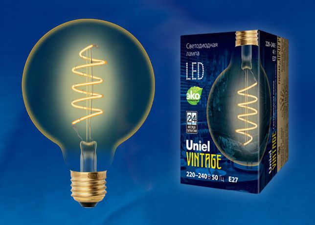 Лампа светодиодная декоративная LED 4вт 220-240В шар G95 400Лм Е27 2250К золотая колба спиральная нить Uniel Vintage - UL-00001818