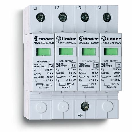 Устройство защиты от импульсных перенапряжений УЗИП тип 2 (4 варистора); модульный, без доп.контакта; степень IP20 | 7P2582750020 Finder 7P.25.8.275.0020