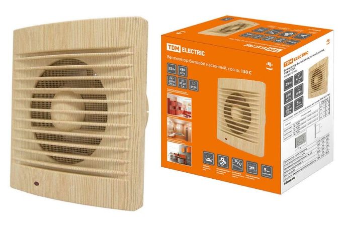 Вентилятор бытовой настенный, 150 С "ЭКО" (сосна) | SQ1807-0105 TDM