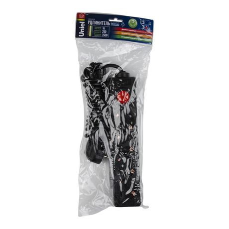 Удлинитель 4х3м с заземл. Standart S-GCD4-3B черн. Uniel UL-00003610