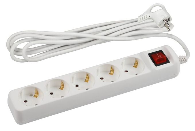 Удлинитель электрический U-5es-3m-3x1,5 с заземлением выключателем 5 розеток 3м ПВС 3x1,5мм2 16А | Б0044044 ЭРА