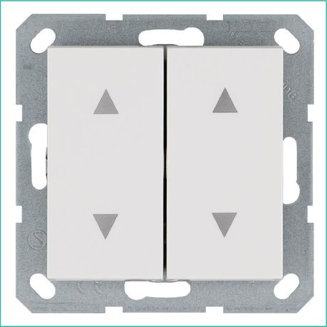Выключатель двухклавишный для штор 10A 250V~ с накладкой, цвет белый глянцевый - G3028W Jasmart