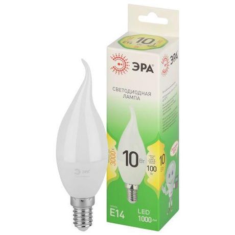 Лампа светодиодная LED 10 Вт 1000Лм 3000К свеча на ветру теплый E14 220-240В BXS-10W-830-E14 Green Line - Б0067120 ЭРА